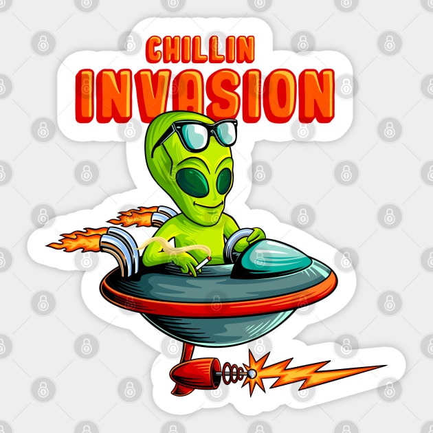 Alien chillin invasion Sticker by Kusumaillustration